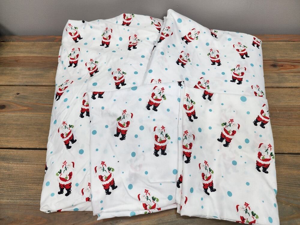 Joyland Santa White Christmas Sheets Full Size 4 Piece Set